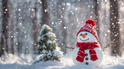 Pupazzo di neve con sciarpa rossa e bianca