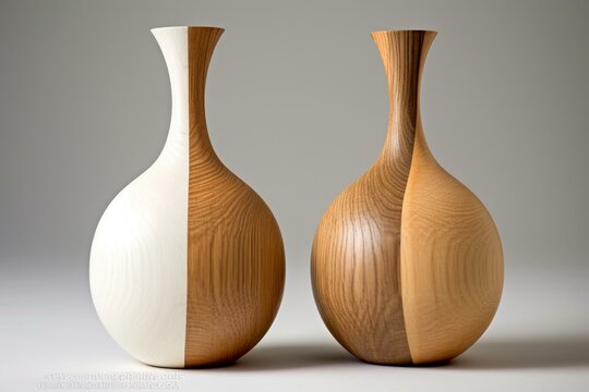 Two vases with wood on white. Generative AI