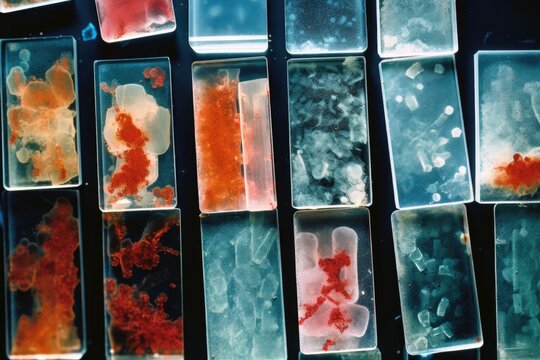 microscope slides of blood samples indicating rare diseases