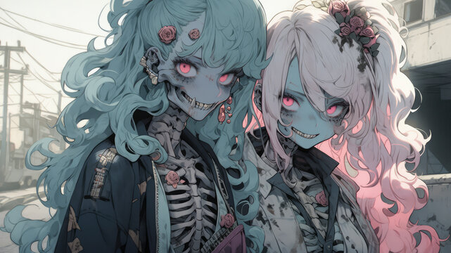 Two cute zombie women - Generative AI