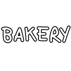 BAKERY letters outline drawing for kid and adult colouring book, picnic element, font, typography logo, dessert icon, cafe, restaurant, cake menu, recipe, ingredients, summer, pastry, print, baking