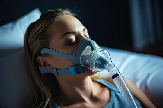 woman using cpap machine to stop choking and snoring from obstructive sleep apnea