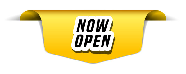 Colorful vector flat design banner now open. This sign is well adapted for web design.