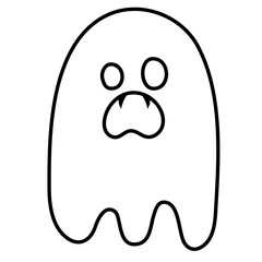 Ghost outline drawing for Halloween decoration, kid and adult colouring book, cartoon character, comic, mascot, logo, spooky icon, print, candy, grocery shopping, supermarket, banner, social media