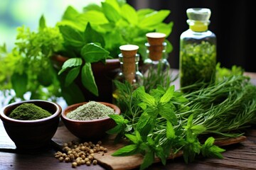 fresh herbs beneficial for respiratory health - obrazy, fototapety, plakaty