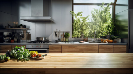 A modern kitchen with stainless steel appliances a breakfast bar and a few potted plants
