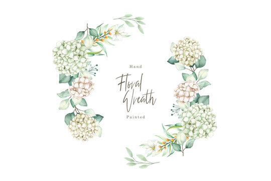 watercolor hydrangea floral wreath illustration