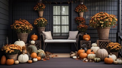 Door with terrace with autumn vegetables