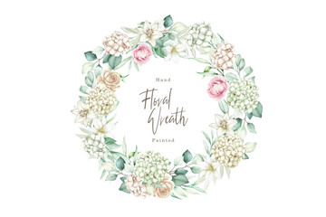 watercolor hydrangea floral wreath illustration