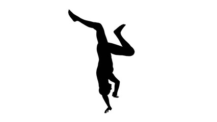 Fototapeta na wymiar Silhouette of a beautiful young athletic man break-dancing, transparent background. 3d illustration (rendering).