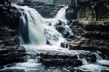 Fototapeta na wymiar a frothy waterfall cascading over rough rocks