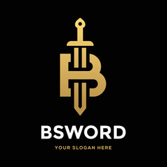 Sword B letter or number vector logo template. This design use gold. Suitable for business or battle 