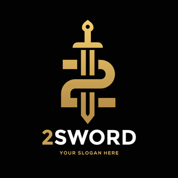 Sword letter or number 2 vector logo template. This design use gold. Suitable for business or battle 