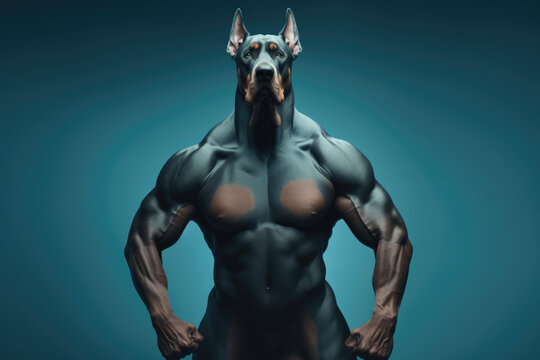 Doberman bodybuilder. AI generative art