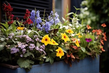 flowers of different species growing together in a planter box