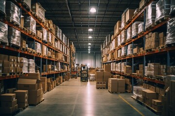 a warehouse filled with boxes and products. Generative AI