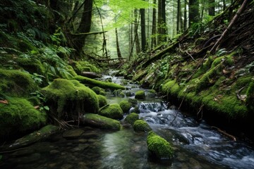 flowing fresh water stream in the forest