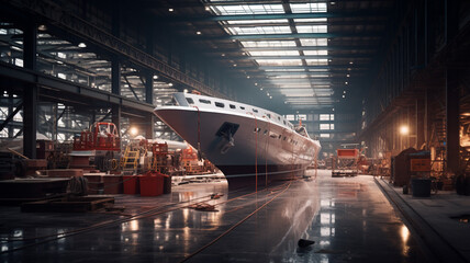 Boat assembly plant. Boat manufacturer. Boat factory. Generative AI
