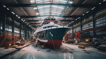 Boat assembly plant. Boat manufacturer. Boat factory. Generative AI - Powered by Adobe