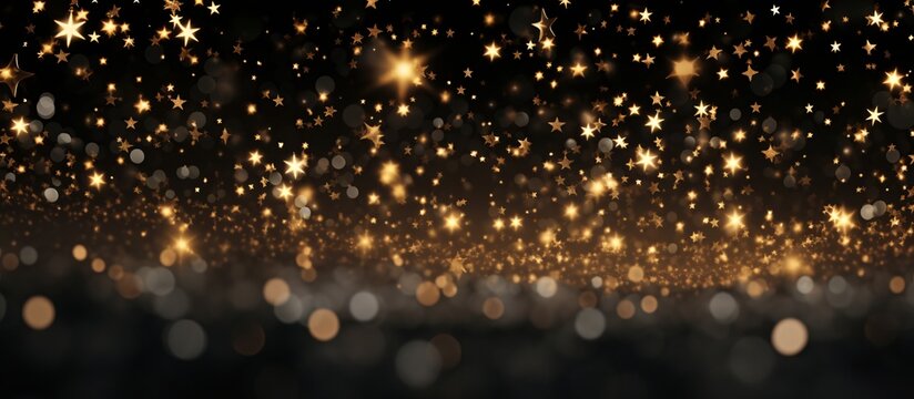 Dreamy and Festive Mood with Shining Gold Stars on Black, AI Generated