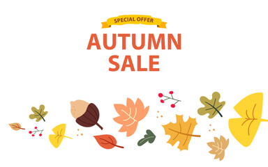 Autumn leaves pattern with hello autumn sale banner illustration, vector, shopping, flash sale and big sale