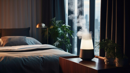 A sleek air humidifier enhancing comfort in a contemporary living space - obrazy, fototapety, plakaty