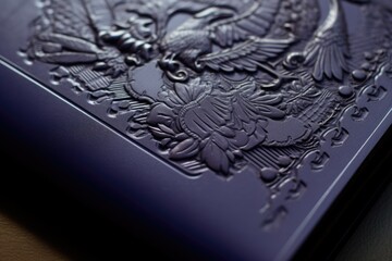 detail shot of embossed text on a passport cover