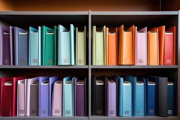 Fototapeta premium different colored binders neatly arranged on a shelf