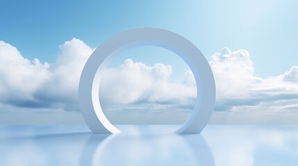 Background Design. Surreal Image of a White Ring on a Blue Ocean - AI Generated