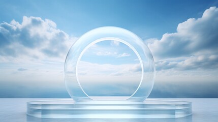 Background Design. Surreal Image of a Glass Ring on a Blue Ocean - AI Generated