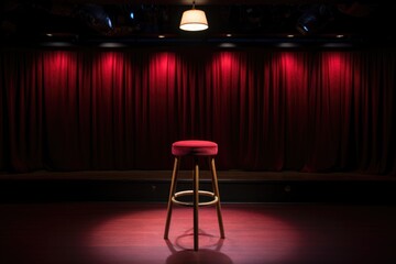 lone stool under a spotlight on a comedy club stage