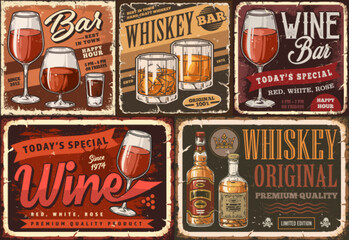 Alcohol colorful vintage set posters