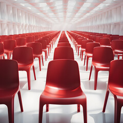 Obraz premium Red chairs in a row in a conference hall, Ai Generated