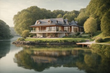 Obraz premium very beautiful house near the river