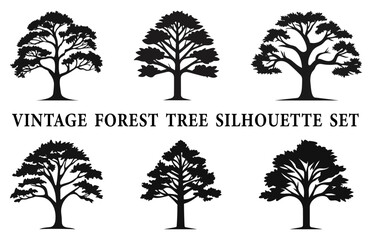 Vintage Tree silhouettes Clipart bundle, Set of Jungle Tree silhouette vector