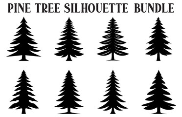Naklejka premium Pine Tree silhouettes Clipart bundle, Set of Vintage Pine Tree silhouette vector