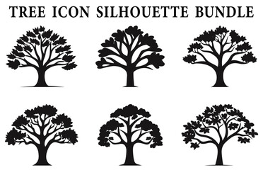 Tree Shape Icon silhouette Clipart bundle, Set of Trees silhouette vector