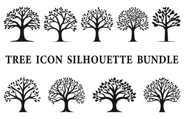 Tree Shape Icon silhouette Clipart bundle, Set of Trees silhouette vector