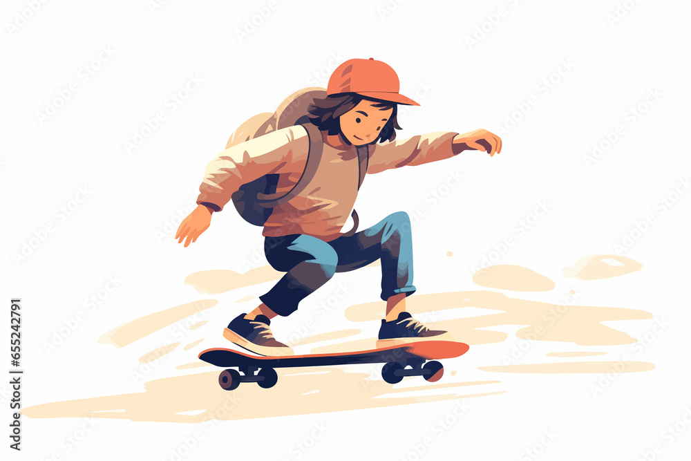 Wall mural kid skateboarding vector flat minimalistic isolated vector style illustration