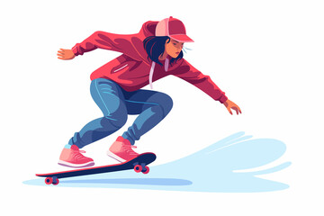 woman skateboarding vector flat minimalistic isolated vector style illustration