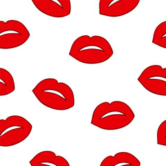red lips kiss art drawn seamless pattern
