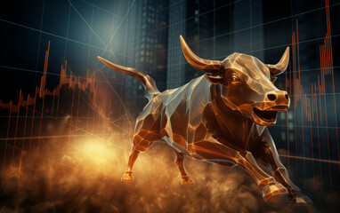 Bull,financial business market graph growth, economic background. Global economy finance market crisis, crypto currency bitcoin chart stock, gold trade, money price inflation arrow