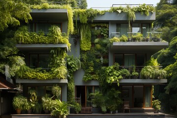 Fototapeta na wymiar Buildings with Vertical Green Walls.