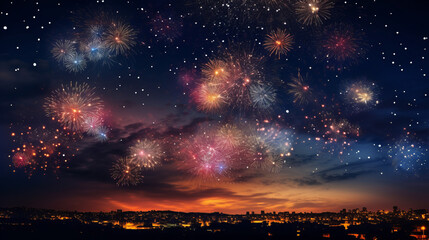 fireworks in the night sky - Happy new year - Christmas - celebration - Fireworks