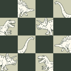 Dinosaurs Seamless Pattern. Cartoon Dinosaurs Seamless Repeat Design. © cddesign.co