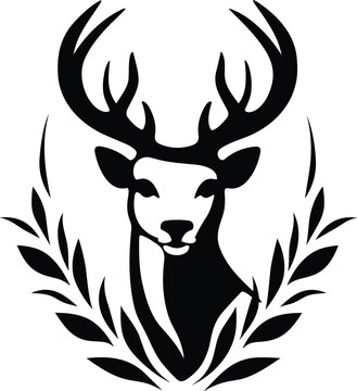 Deer Logo Design. Orange Shape Initial with Head Deer Silhouette inside. Flat Vector Logo Design Ideas Template Element © Saabiq