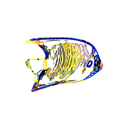 Color sketch of ornamental fish with a transparent background to learn coloring and logo elements