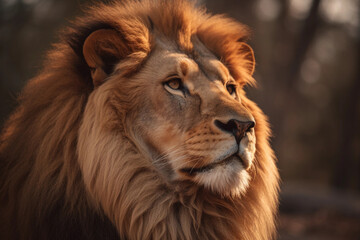 Close-up portrait of Lion king. Created with Generative AI technology