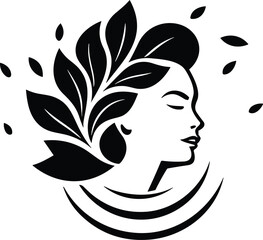 vector illustration of head women and leaf logo design suitable for beauty skin care