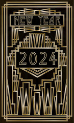 Happy new 2024 year art deco greeting card, vector illustration